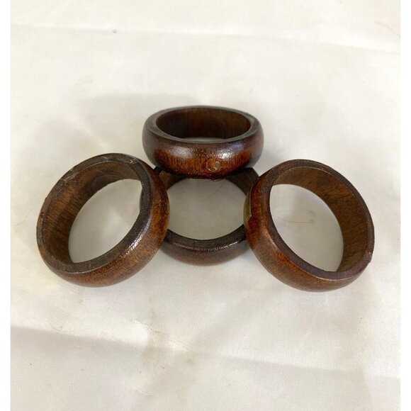 Set of 4 Vintage Thin Small Wooden Napkin Rings Dark Brown Wood Holders Taiwan - Picture 1 of 3